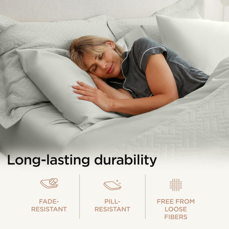 Threadmill 100% Cotton Sheets for Twin XL Size Bed - 600 Thread Count Twin XL Bed Sheets Set with 15â€ Deep Pocket - Sateen Weave 3-Piece Bedding Set with Cooling Effect, Light Grey - Image 5